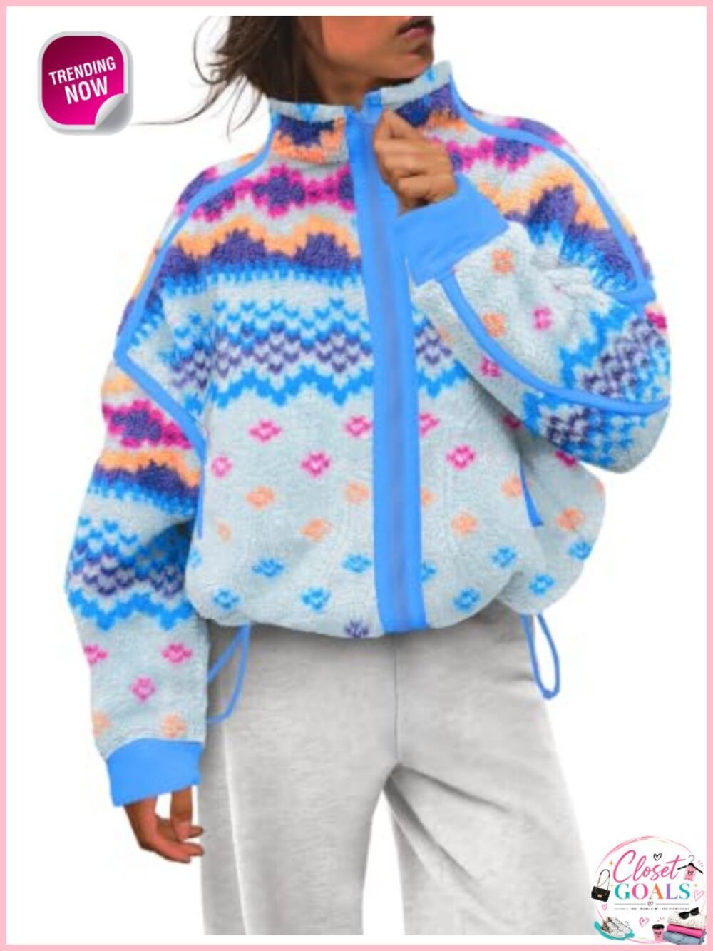 Womens Fleece Zip Up Jacket Printed Fuzzy Sherpa Teddy Coat Oversized